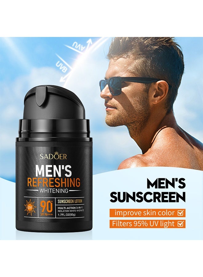سادور لوسيون واقي من الشمس مبيض منعش للرجال، مرطب للوجه مع SPF90+ للرجال، كريم مرطب يومي للوجه واقي من الشمس للرجال، واقي شمس يحمي من أشعة UVA وUVB، خفيف الوزن وسريع الامتصاص، شعور غير دهني 50 جرام - Image 1