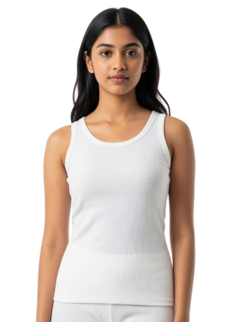DChica Essentials Thermal Wear Top for Women, Sleeveless Winter Inner Wear Tank Top, Breathable & Stretchable, Warm Slip-on Body Warmer, Cotton Blend, Pack of 1 (Color_White) - Image 1