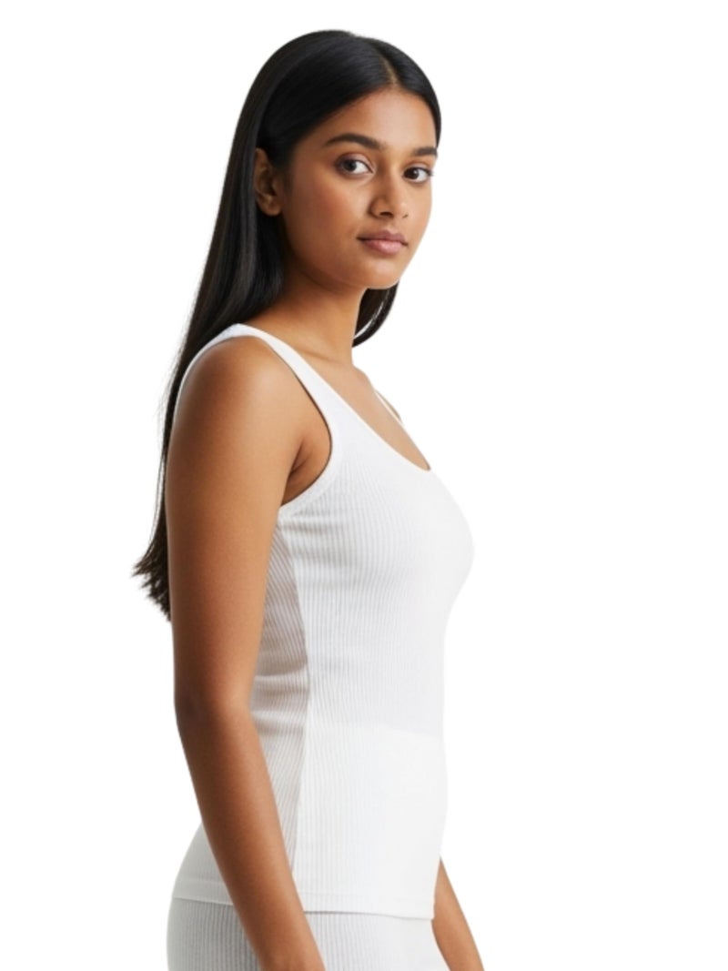 DChica Essentials Thermal Wear Top for Women, Sleeveless Winter Inner Wear Tank Top, Breathable & Stretchable, Warm Slip-on Body Warmer, Cotton Blend, Pack of 1 (Color_White) - Image 5