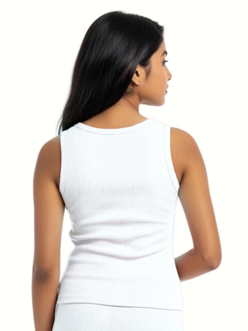 DChica Essentials Thermal Wear Top for Women, Sleeveless Winter Inner Wear Tank Top, Breathable & Stretchable, Warm Slip-on Body Warmer, Cotton Blend, Pack of 1 (Color_White) - Image 3