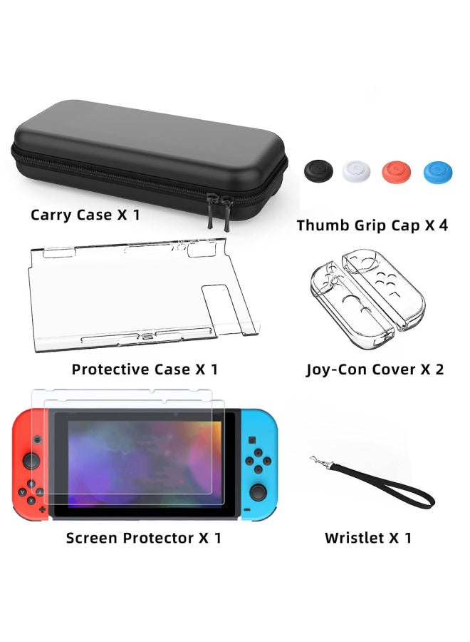 Loquat Nintendo Game Console Protective Shell Switch Oled Protective Bag OLED Host NS Storage Bag Suit-Model:Switch Hand Rope Two Corners Black Bag Crystal Shell 1 Set Tempered Film 2 Hat 4 Alcohol Bag 2 D  - Image 1