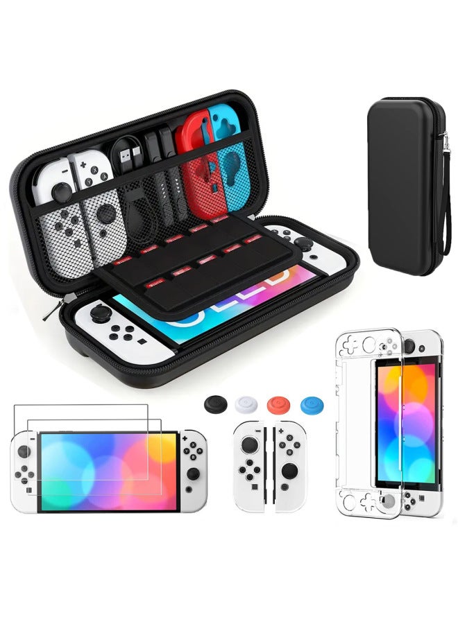 Loquat Nintendo Game Console Protective Shell Switch Oled Protective Bag OLED Host NS Storage Bag Suit-Model:Switch Hand Rope Two Corners Black Bag Crystal Shell 1 Set Tempered Film 2 Hat 4 Alcohol Bag 2 D  - Image 2