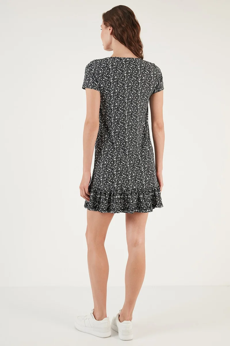 ليلا Floral Round Collar Ruffle Detailed Mini Dress Women's Dress 5863677