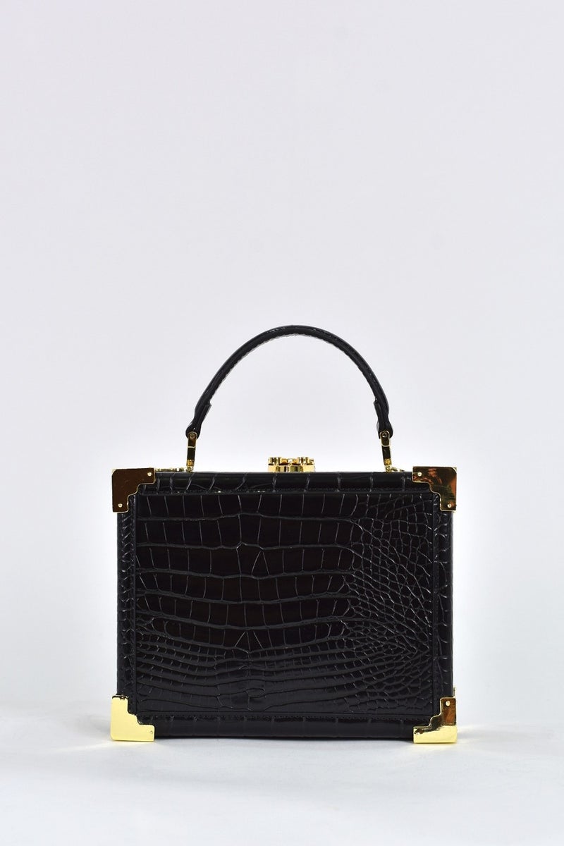 Elatae Women's Crocodile Pattern Evening Dress Daily Handbag with Shoulder Strap Black 17439  - Image 2