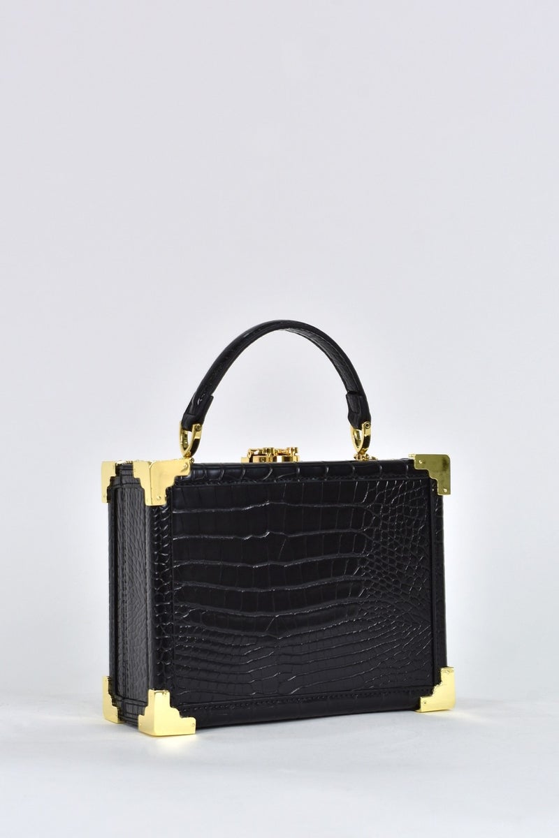 Elatae Women's Crocodile Pattern Evening Dress Daily Handbag with Shoulder Strap Black 17439  - Image 3