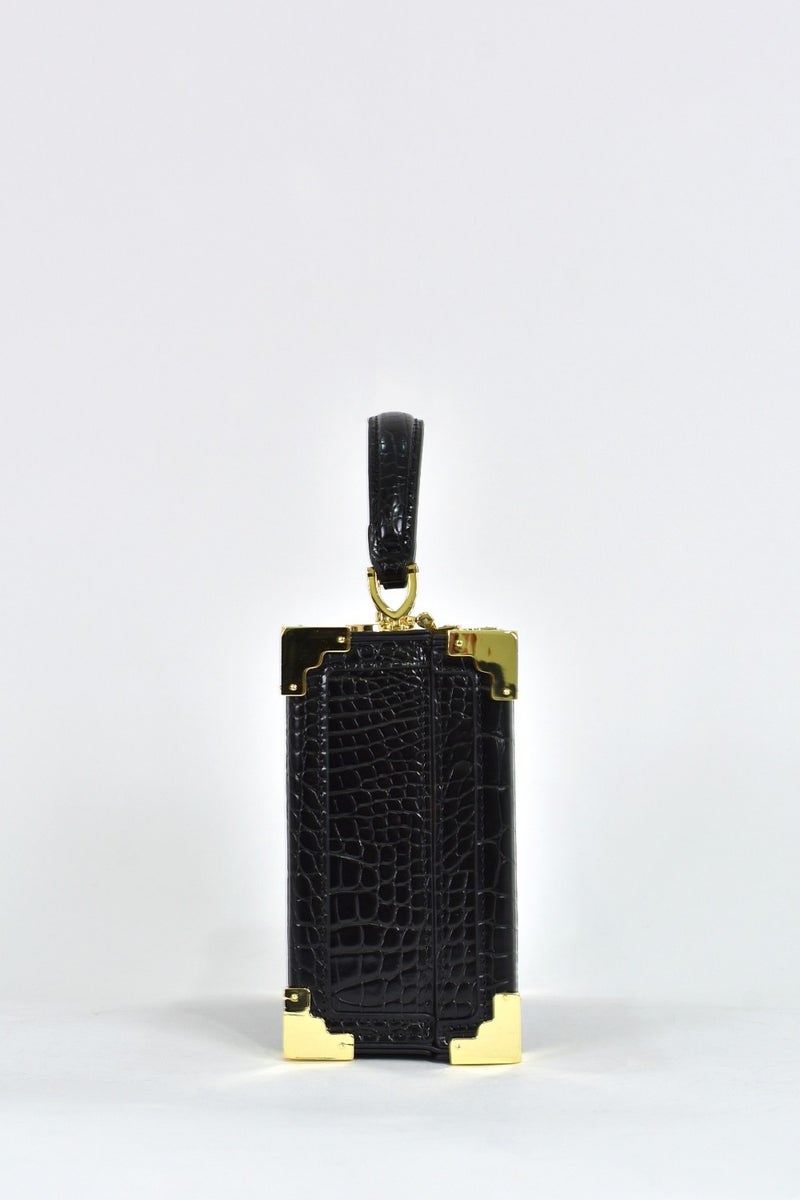 Elatae Women's Crocodile Pattern Evening Dress Daily Handbag with Shoulder Strap Black 17439  - Image 4