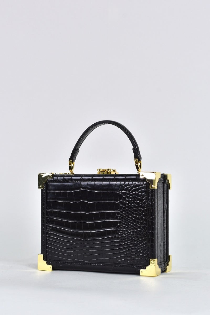 Elatae Women's Crocodile Pattern Evening Dress Daily Handbag with Shoulder Strap Black 17439  - Image 5