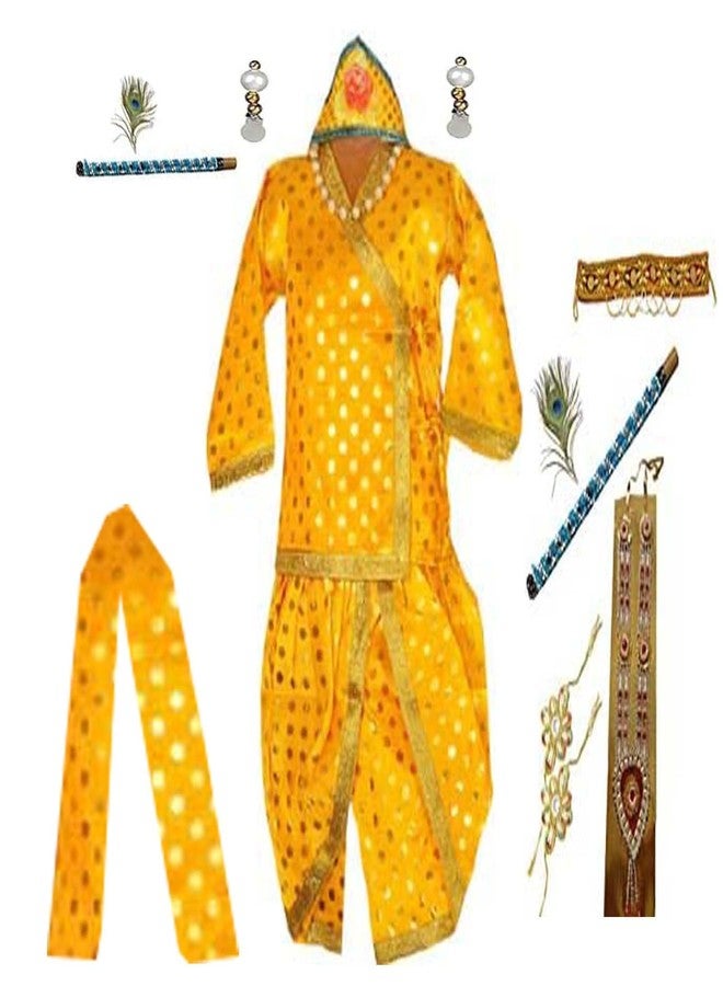 MODERNAZ Cotton Krishna Dress For Kids | Baby Krishna Dress For Janmashtami, Kanha Dress, Krishnaleela Costume, Infant Bal Gopal, Krishna Fancy Dress (8-9 Years), Yellow - Image 1