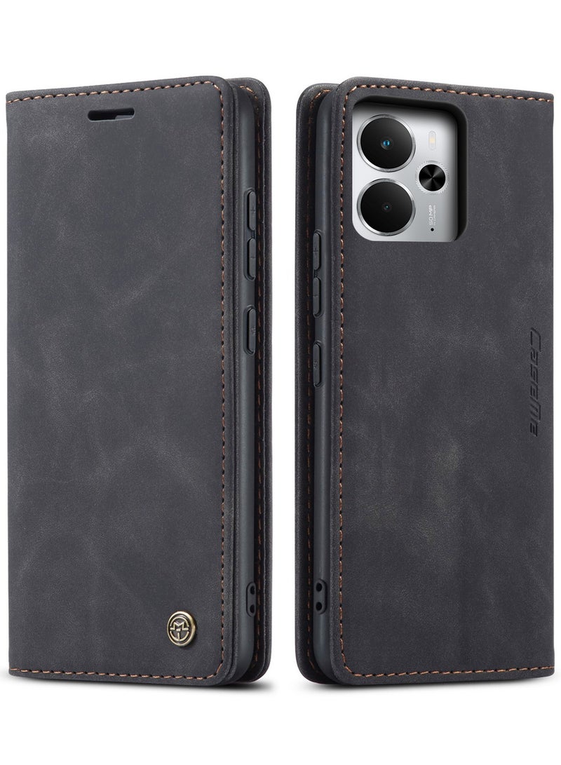 CaseMe Phone Case Luxury PU Leather Design 013 Flip Cover Card Slot Holder Cover For Realme 14T/Realme 14 5G (Black ) - Image 1