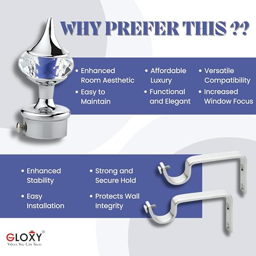 GLOXY ENTERPRISE GLOXY Aluminium Single Diamond Curtain Brackets (Dark Blue) with 1-Inch Knobs, Support Fittings for Doors & Windows, Set of 4 Pairs (8 Brackets) with Screws & Wall Fittings. - Image 4