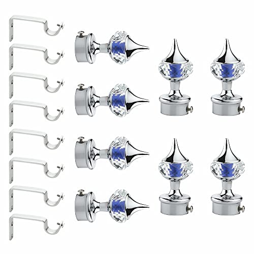 GLOXY ENTERPRISE GLOXY Aluminium Single Diamond Curtain Brackets (Dark Blue) with 1-Inch Knobs, Support Fittings for Doors & Windows, Set of 4 Pairs (8 Brackets) with Screws & Wall Fittings. - Image 1