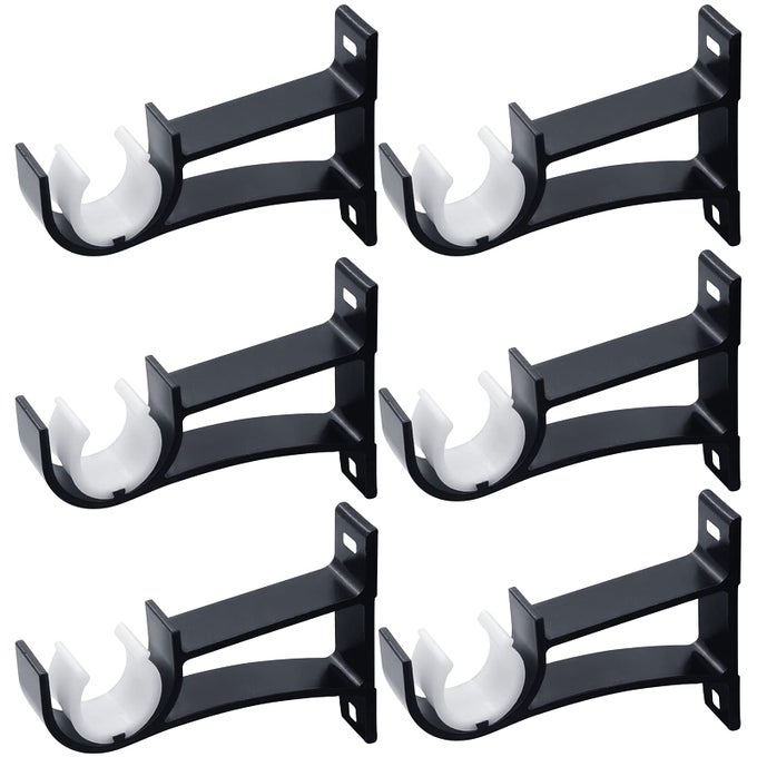 6 PACK CURTAIN ROD BRACKET HEAVY DUTY CURTAIN ROD HOLDERS CURTAIN ROD HOOKS CURTAIN ROD BRACKETS FOR WALL DRAPERY ROD HANGERS SUPPORTS FOR 1 INCH DRAPE ROD BLACK