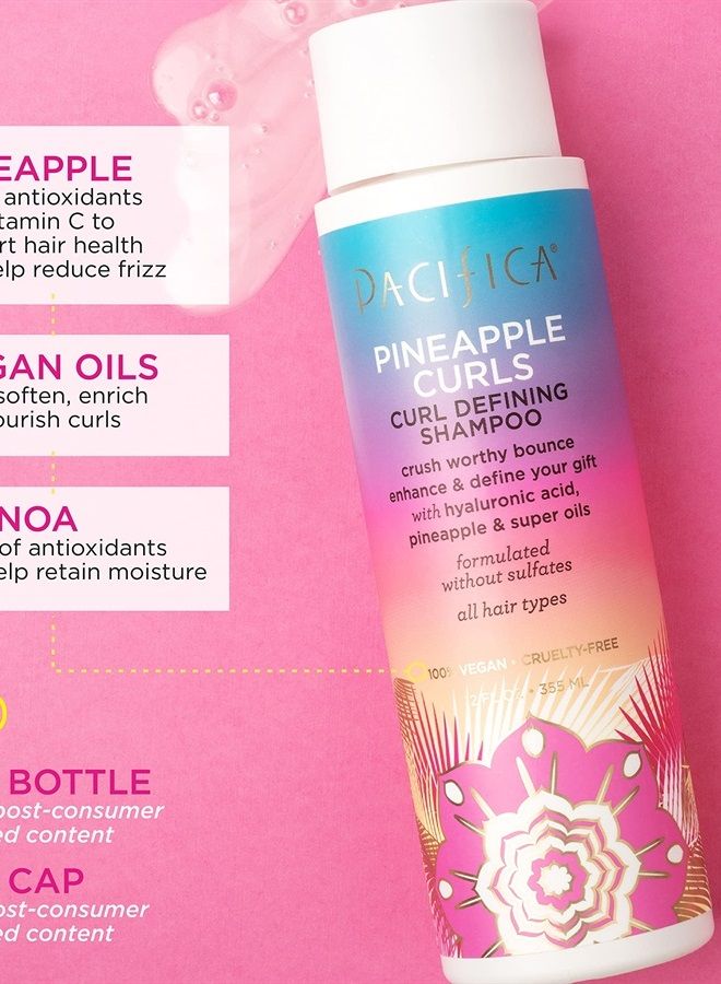 Pacifica Beauty Pineapple Curls Defining Shampoo + Pineapple Curls Defining Conditioner | Hyaluronic Acid | For Curly and Textured Hair | 100% Vegan & Cruelty Free | 2 Piece Set - Packaging May Vary