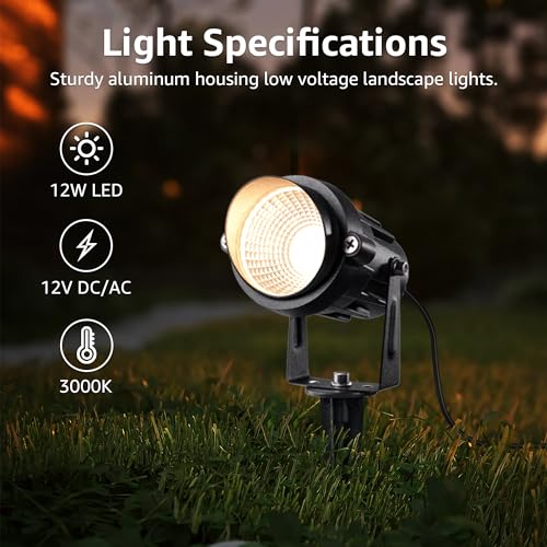 SUNVIE 12 Pack Low Voltage Landscape Lights with 300W Transformer 12-24V LED Landscape Lighting Kit 3000K Waterproof Aluminum Landscape Spotlights with Wire Connectors for House Yard Tree Garden - Image 2