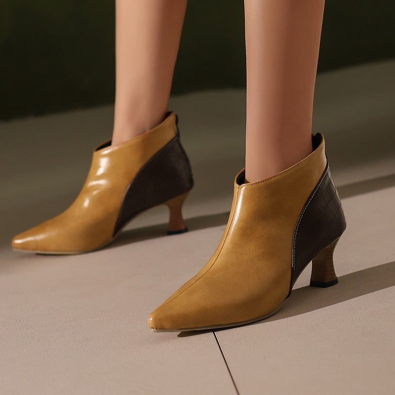 2024 Early Spring Fashion Mid-Heel Pointed 32-50 Super Plus Size Color-Matching Back Zipper Women'S Ankle Boots - Image 5