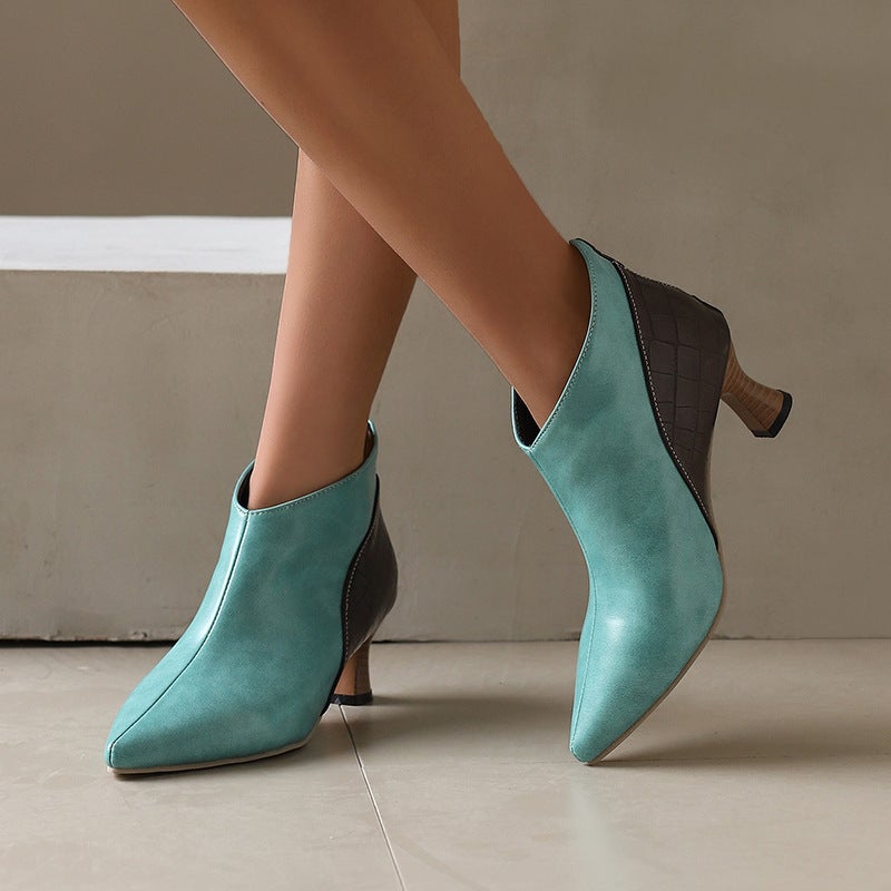 2024 Early Spring Fashion Mid-Heel Pointed 32-50 Super Plus Size Color-Matching Back Zipper Women'S Ankle Boots - Image 2
