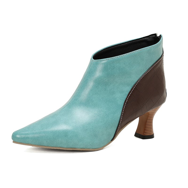 2024 Early Spring Fashion Mid-Heel Pointed 32-50 Super Plus Size Color-Matching Back Zipper Women'S Ankle Boots - Image 1
