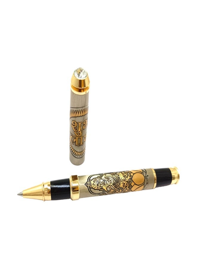 auteur Divine Series Shri Roller Ball Pen Brass Metal Body With Blessings of Godess Laxmi Best Gift Pen For Men & Women Professional Executive Office, Nice Pens (Dual Tone, Blue Ink) - Image 1