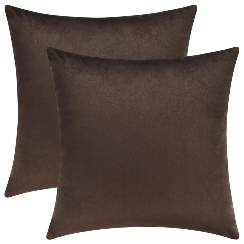 Mixhug Set of 2 Cozy Velvet Square Decorative Throw Pillow Covers for Couch and Bed Coffee Brown 18 x 18 Inches