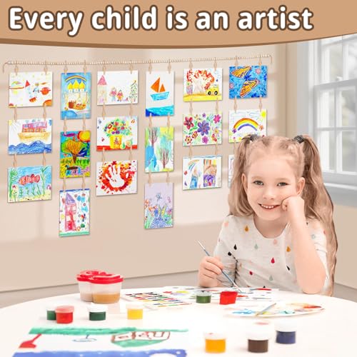 CollectHall Art Display for Kids Artwork, 65" L Wooden Beads Garland Holder with 36 Clips for Kids Artwork Display, Photo, Boho Wall Art, Kids Room Decor - Image 2