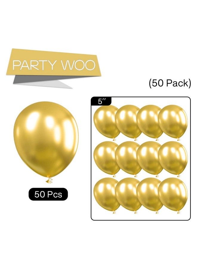 PartyWoo - Metallic Gold Balloons 50 Pcs 5 Inch Gold Metallic Balloons Metallic Balloons For Balloon Garland Party Decorations Birthday Decorations Wedding Decorations Baby Shower Decorations - Image 1