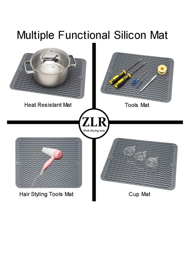 1 pcs Silicone Dish Drying Mat for Kitchen Counter  - Multi Usage Eco Friendly Drying Matt Kitchen Counter - Easy to Clean Heat Resistant Dish Drying Pad - Image 4