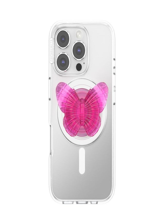 PopSockets Phone Grip for MagSafe with Kickstand, Magnetic Stand, Swappable Top, Secure Hold for iPhone MagSafe Cases, Phone & Tablet Grip - Molded Buttefly Magenta - Image 3