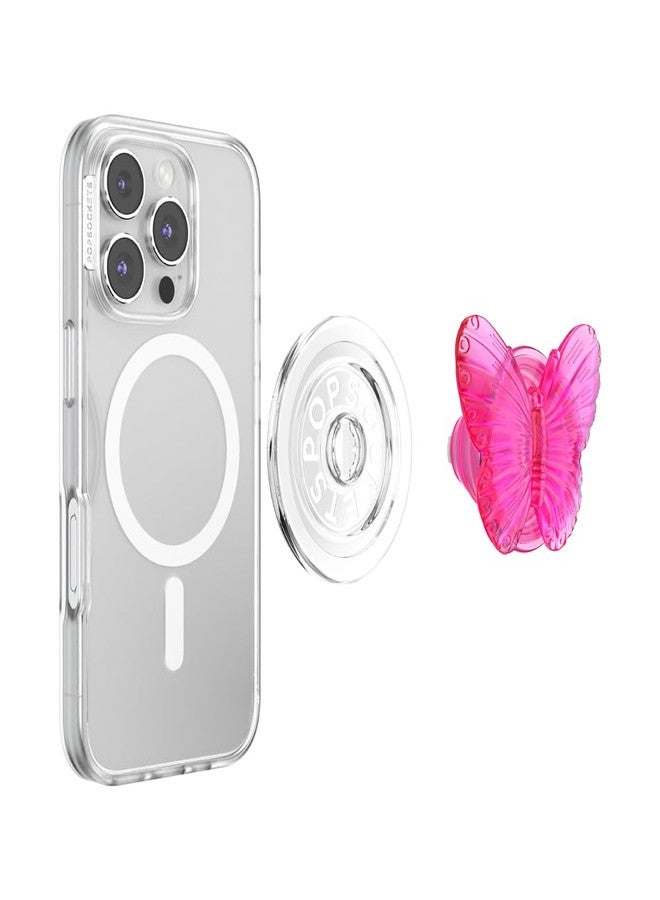 PopSockets Phone Grip for MagSafe with Kickstand, Magnetic Stand, Swappable Top, Secure Hold for iPhone MagSafe Cases, Phone & Tablet Grip - Molded Buttefly Magenta - Image 4