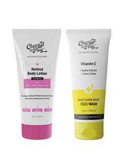 Chemist at Play Anti-Aging Body Lotion With 4% Retinol, Niacinamide & Zemea 200Ml + Brightening Boost Face Wash | Brightens & Gives Radiance | Cleans Oil & Dirt 100 Ml  - Image 1
