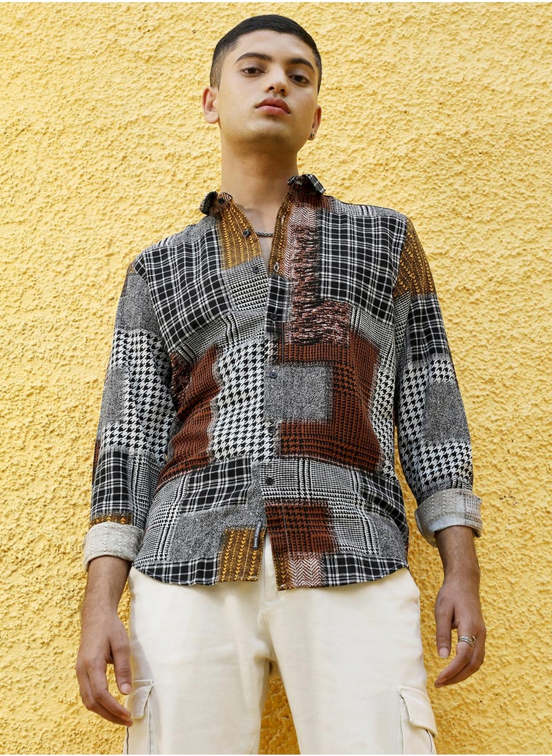 Campus Sutra Campus Sutra Men's Brown Herringbone Block Shirt For Casual Wear | Spread Collar | Long Sleeve | Button Closure | Cotton Shirt Crafted With Comfort Fit For Everyday Wear  - Image 2