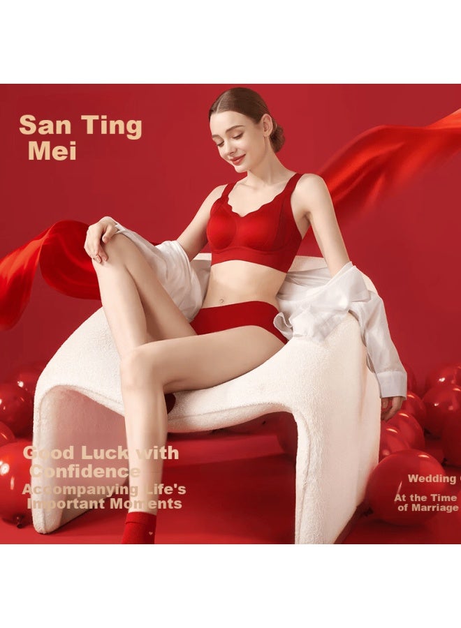 Gracewell Red Lingerie Set For Women, Small Bust Push-up Wireless Bra, Wedding Bridal Underwear And Socks Gift Box - Image 1