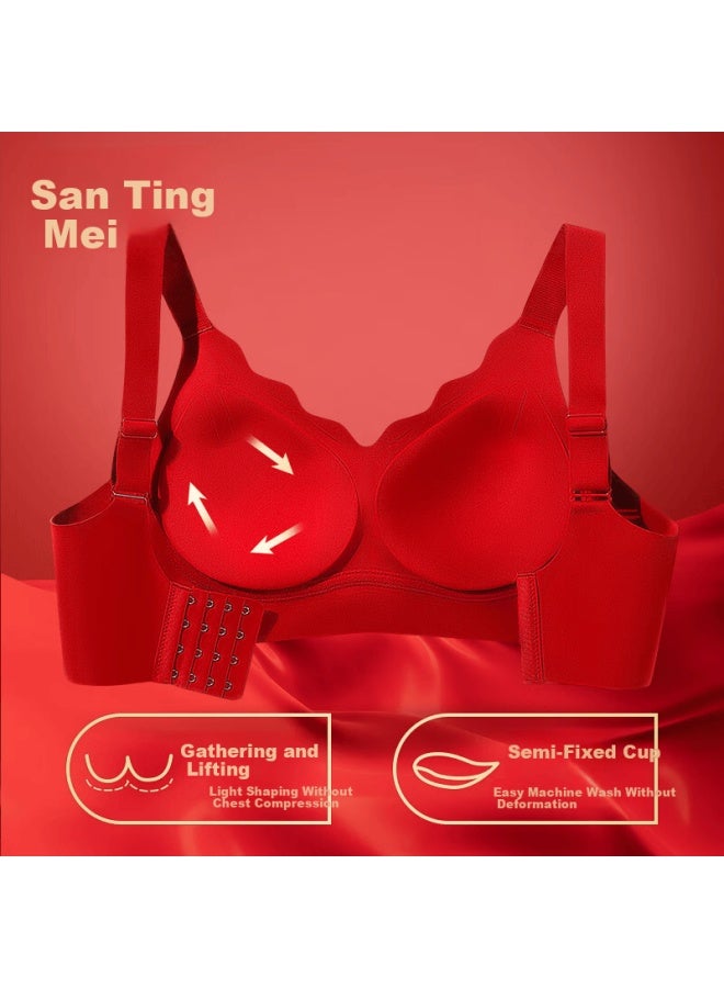 Gracewell Red Lingerie Set For Women, Small Bust Push-up Wireless Bra, Wedding Bridal Underwear And Socks Gift Box - Image 4