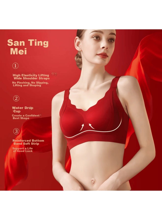 Gracewell Red Lingerie Set For Women, Small Bust Push-up Wireless Bra, Wedding Bridal Underwear And Socks Gift Box - Image 2