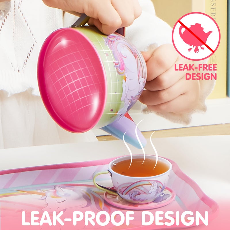 JOYIN 35Pcs Unicorn Tea Party Set for Little Girls, Pretend Tin Teapot Set, Princess Tea Time Play Kitchen Toy with Dessert, Doughnut, Carrying Case for Birthday Easter Gifts Kids Toddlers Age 3 4 5 6 - Image 4