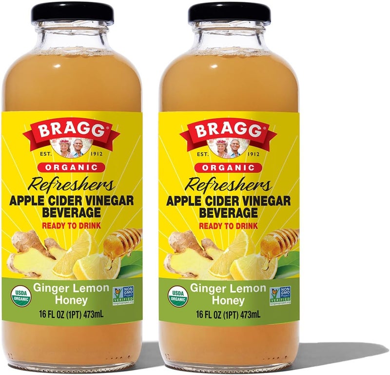Bragg Organic Ginger Lemon Honey Apple Cider Vinegar Refresher - 2 Pack, 16 fl oz Each, Raw and Unfiltered - Image 1