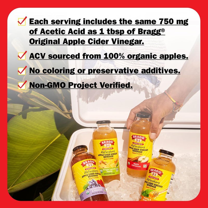 Bragg Organic Ginger Lemon Honey Apple Cider Vinegar Refresher - 2 Pack, 16 fl oz Each, Raw and Unfiltered - Image 3