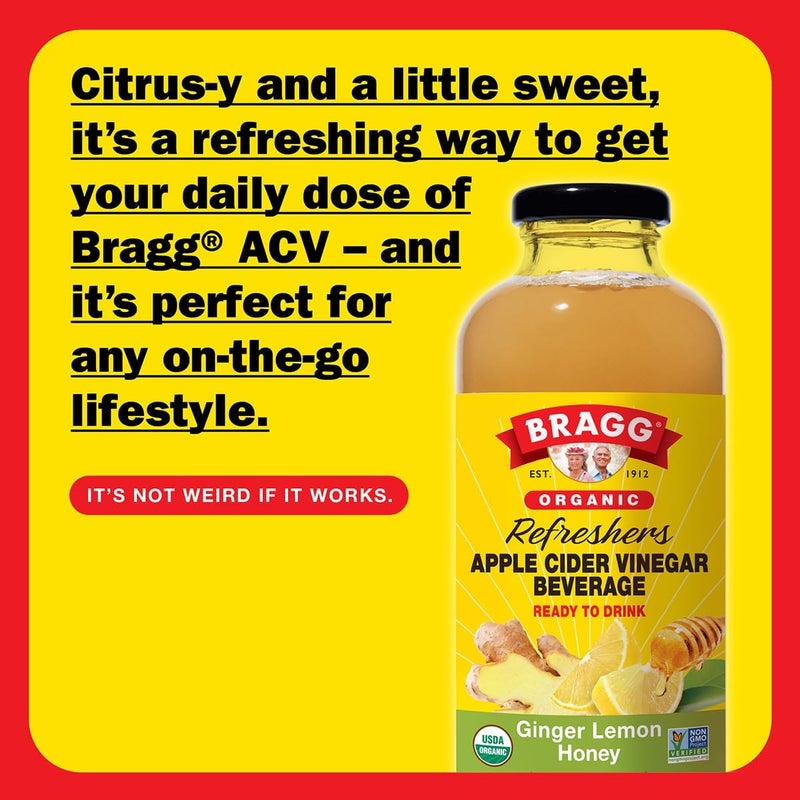 Bragg Organic Ginger Lemon Honey Apple Cider Vinegar Refresher - 2 Pack, 16 fl oz Each, Raw and Unfiltered - Image 2
