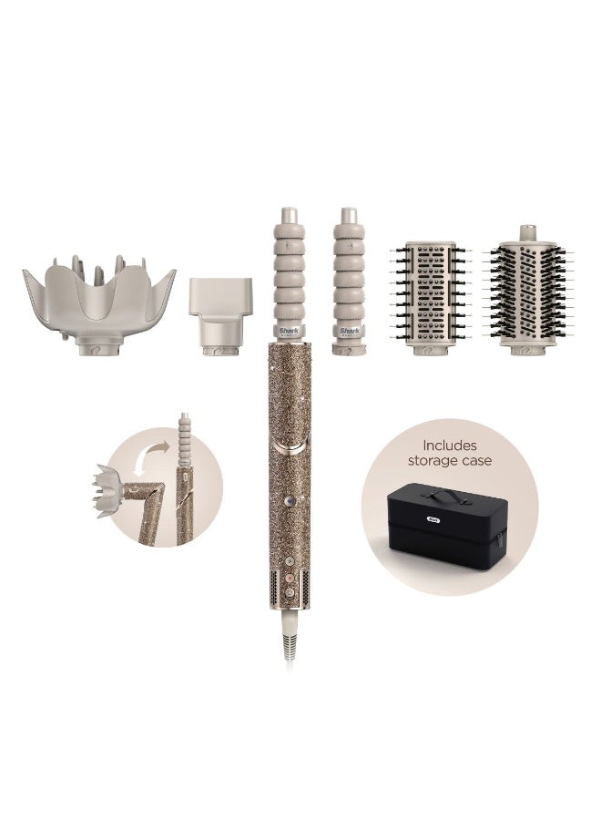 Shark FlexStyle Sparkle Limited Edition Champagne Diamond 5-in-1 Air Styler & Hair Dryer: Auto-Wrap Curlers, Paddle Brush, Oval Brush, Storage Case, Gold Diamond, HD446JSUK - Image 1