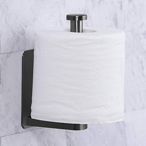 VAEHOLD Self Adhesive Toilet Paper Holder Kitchen Washroom Adhesive Toilet Roll Holder No Drilling for Bathroom Stick on Wall Stainless Steel Brushed Black - Image 2