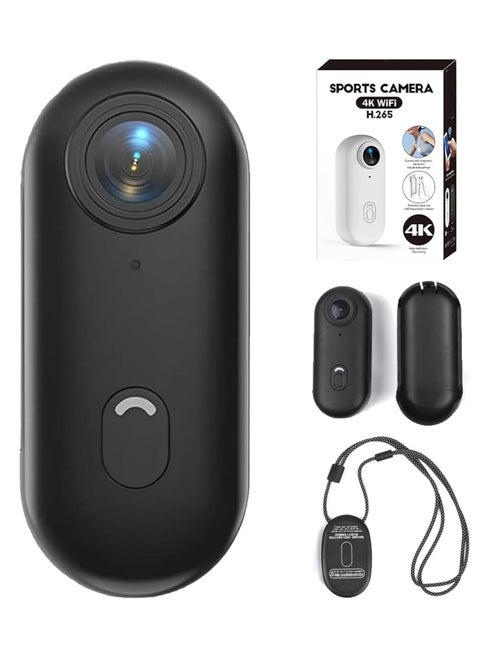 كاميرا رياضية صغيرة قابلة للارتداء بدقة 4K - كاميرا أكشن بحجم الإبهام مع خاصية مقاومة الماء حتى 30م، ملحق دوار 360°， بطارية تدوم 150 دقيقة، واي-فاي، تقنية H.265، لتسجيل يدوي حر للدراجات والغوص والفلوقينغ