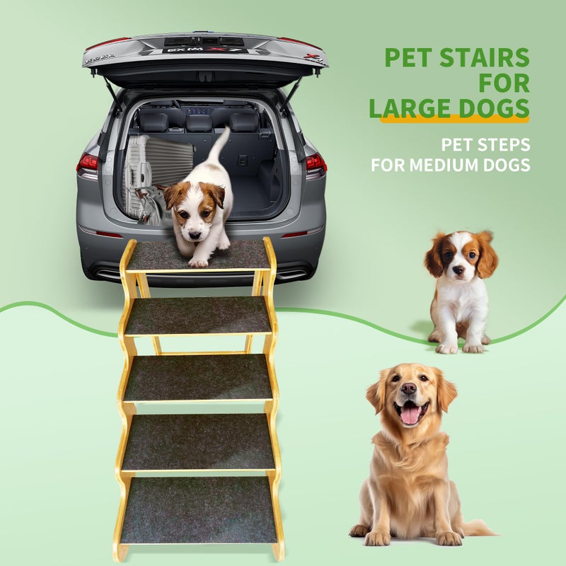 GXONE Dog Steps for Bed,24 Inches 5 Step Dog Stairs for Senior Pets to Get On 30 Inches High Beds/Car,Made of Bamboo Can Support Large Dogs Weighing Up to 160 LB - Image 4