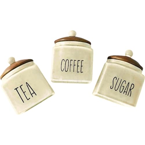 ClayStone Ceramic Tea Coffee Sugar Containers Set - 3 Piece Kitchen Storage containers with Airtight Lids (Pack of 3 - Tea, Suger and Container Set) White - Image 4