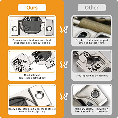 Chibery 2 Pack 3/4" Overlay 4D Soft Close Concealed Hinges for Face Frame Door, Nickel, Satin Brass Plated, Modern, Satin Nickel, 105 Open Angle, Stainless Steel Cabinet Hinges - Image 3