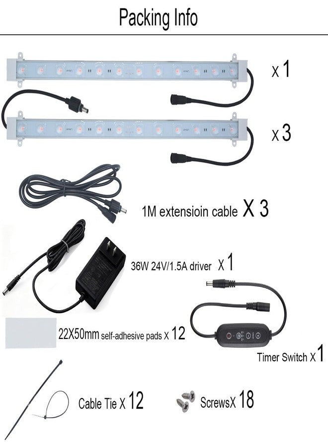 Litever Grow Light Strip Kit 45W, 4 pcs 16 Inches LED Grow Light Strips with Extension Cables, Mounting Accessories for Greenhouse, Grow Shelf. Perfect for Indoor Growing-(4-Strip-Kit) - Image 3