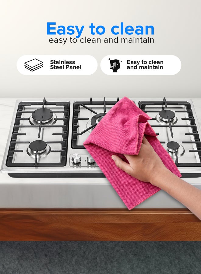 GEEPAS 5-In-1 Built In Gas Hob-| Five Burner Gas Stove with Separate Ignition, Low Gas Consumption and Improved Gas Flow for Efficient Heating| Auto Ignition System GGC31043 Silver/Black - Image 5
