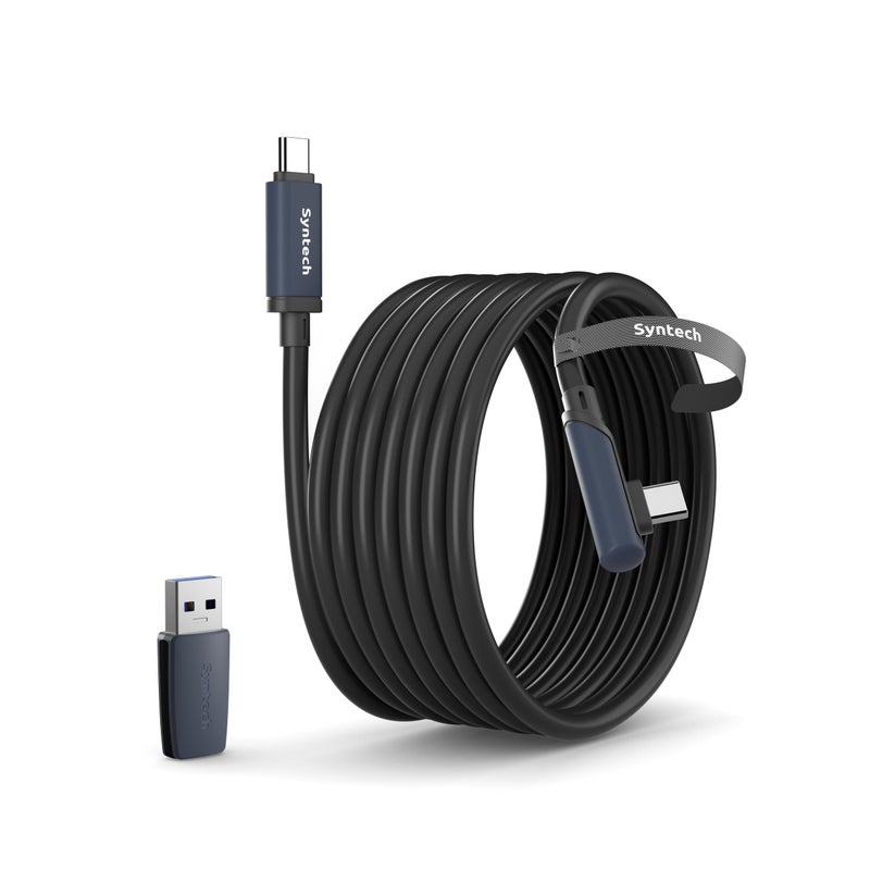 Syntech كابل سينتيك 16 قدم متوافق مع أوكولوس/ميتا كويست 3/كويست 3S/كويست 2/برو/بيكو 4 و PC/ستيم في آر، نوع C مطور مع محول USB 3.0، كابل نقل بيانات عالي السرعة لسماعة VR، أسود - Image 1