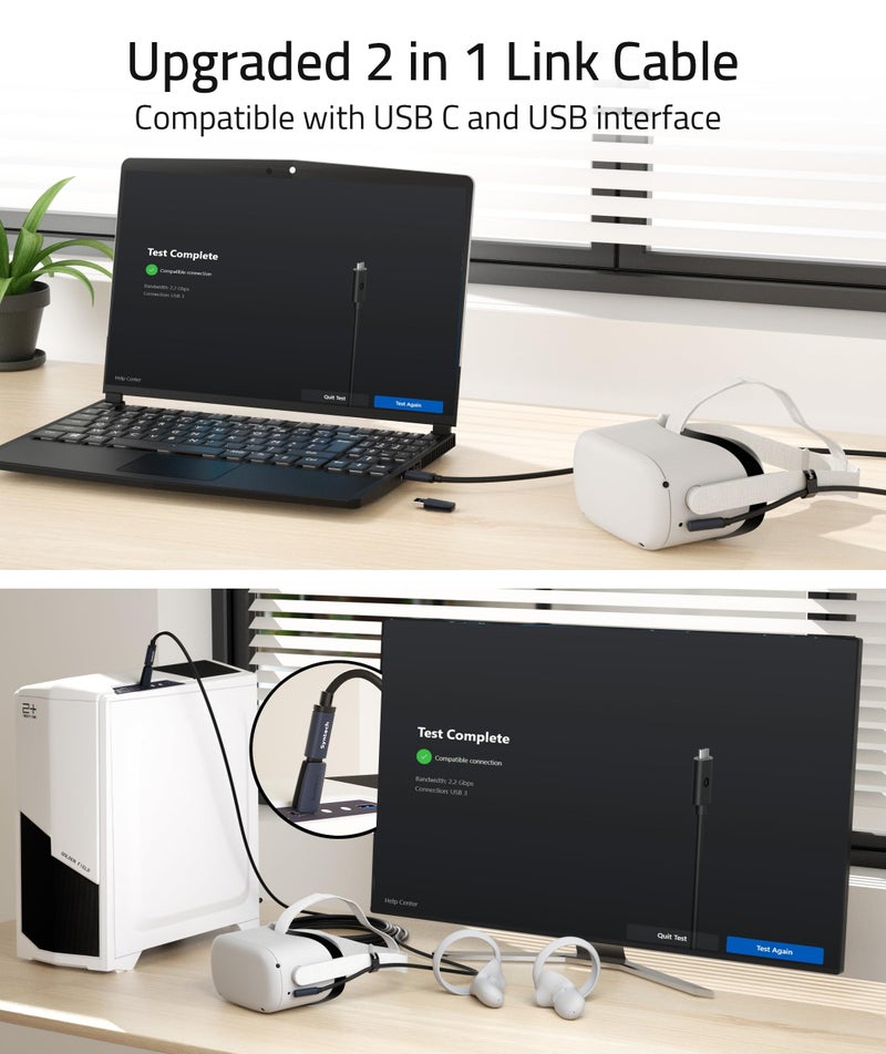 Syntech كابل سينتيك 16 قدم متوافق مع أوكولوس/ميتا كويست 3/كويست 3S/كويست 2/برو/بيكو 4 و PC/ستيم في آر، نوع C مطور مع محول USB 3.0، كابل نقل بيانات عالي السرعة لسماعة VR، أسود - Image 2
