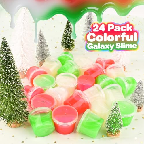 WUJYLY Galaxy Slime 24 Pack Red Green White Slime Party Favors NonSticky Soft Slime Kit for Classroom Prizes Christmas Stocking Stuffers Goodie Bag StuffersEaster Basket Stuffers for Kids - Image 5