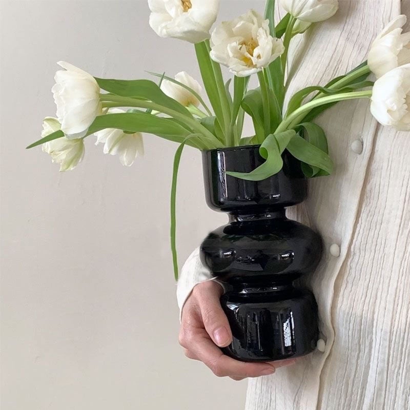 BLOFLO STU Bloflo Black Glass Glass Vase 7inches Glass Glass Vase for Flower من ثلاث طبقات من الزجاج الزجاجي لـ D؟ Cor Cor Modern Neghetric Glass Hare - Image 3