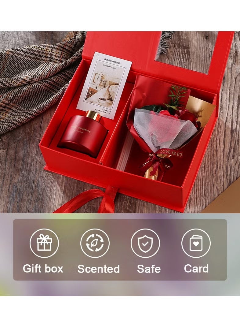 مايل ميلو صندوق هدايا مزود بناشر عطري مع أعواد بخور وباقة زهور صناعية، هدايا برائحة الورد لها، مجموعة هدايا عيد ميلاد المرأة وعيد الأم - Image 3